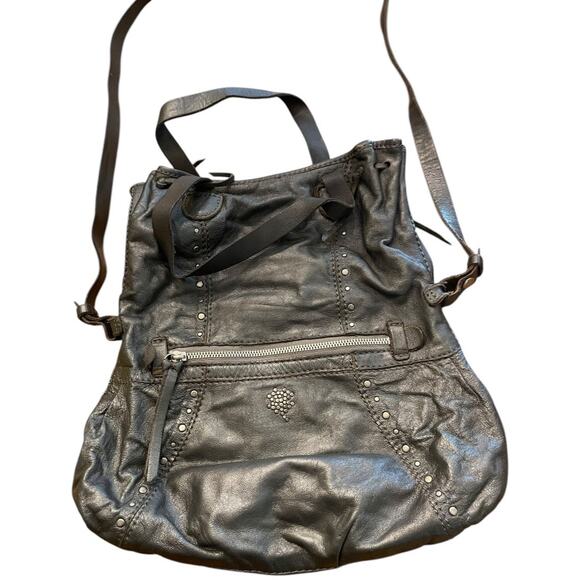 Lucky Brand Lambskin Foldover Crossbody Handbag Charcoal Gray - Picture 2 of 11